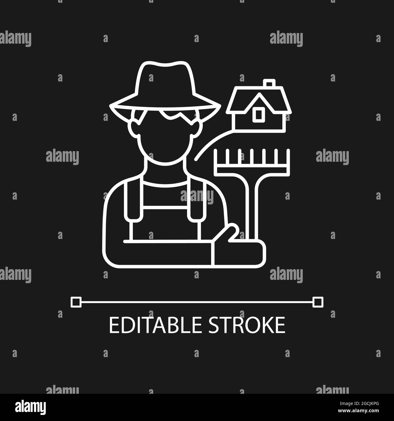 Rural workers white linear icon for dark theme Stock Vector