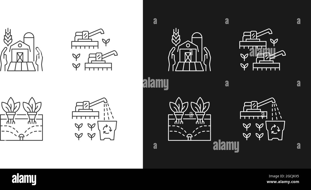 Work on farm linear icons set for dark and light mode Stock Vector ...