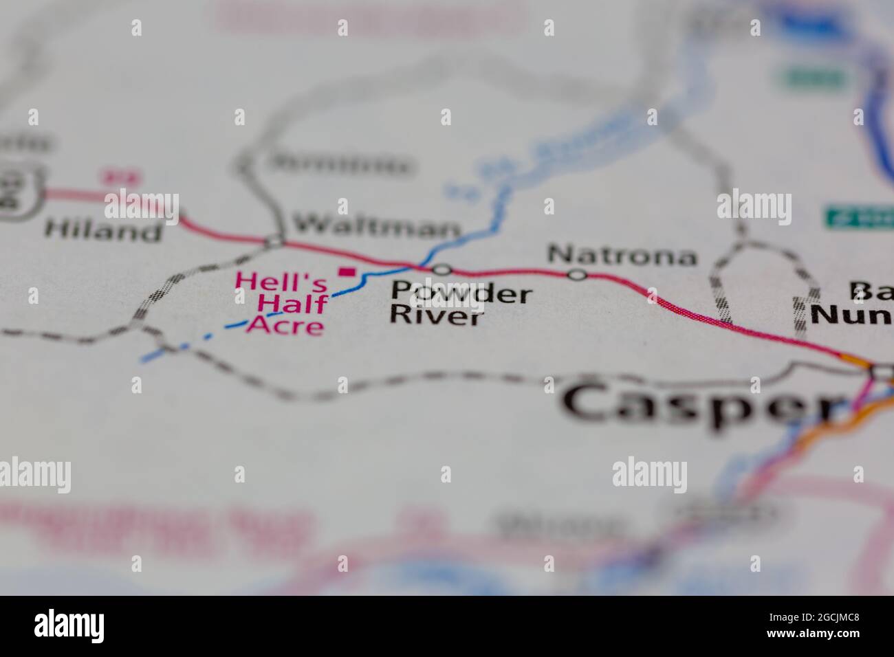 Powder River Wyoming USA shown on a road map or Geography map Stock