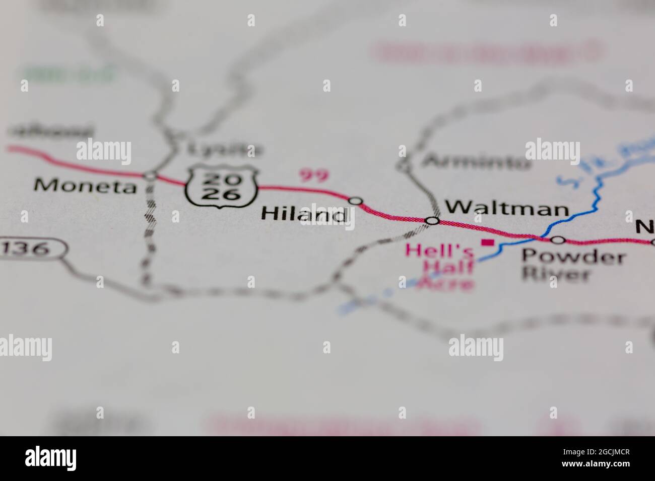 Hiland Wyoming USA shown on a road map or Geography map Stock Photo Alamy