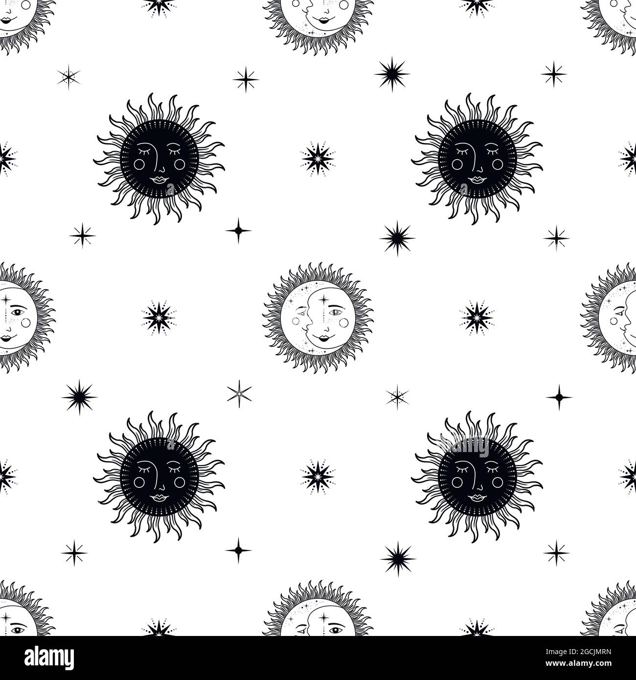 Moon, Sun and Stars. Seamless background. Vector illustration Stock ...