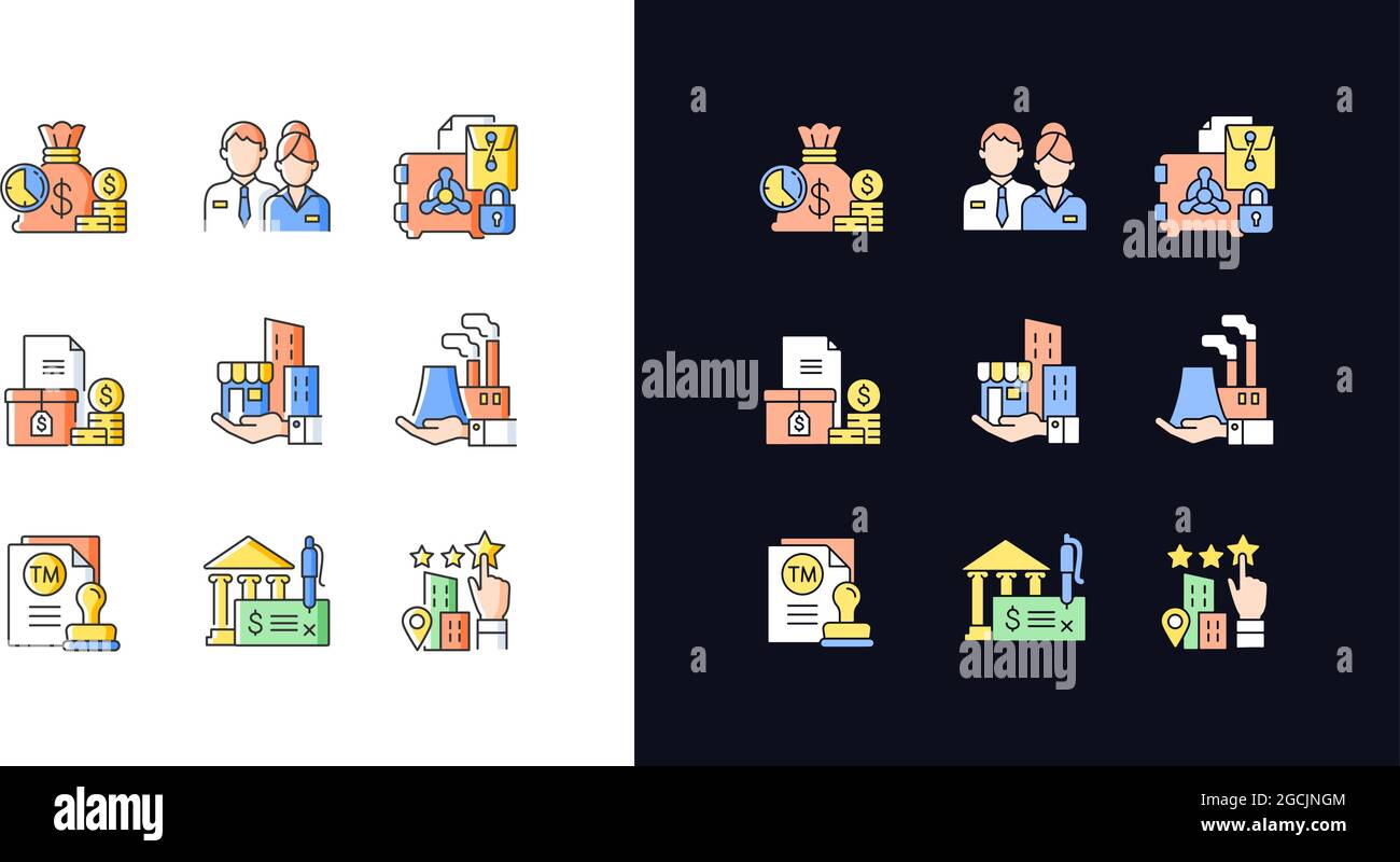 Business development light and dark theme RGB color icons set Stock ...