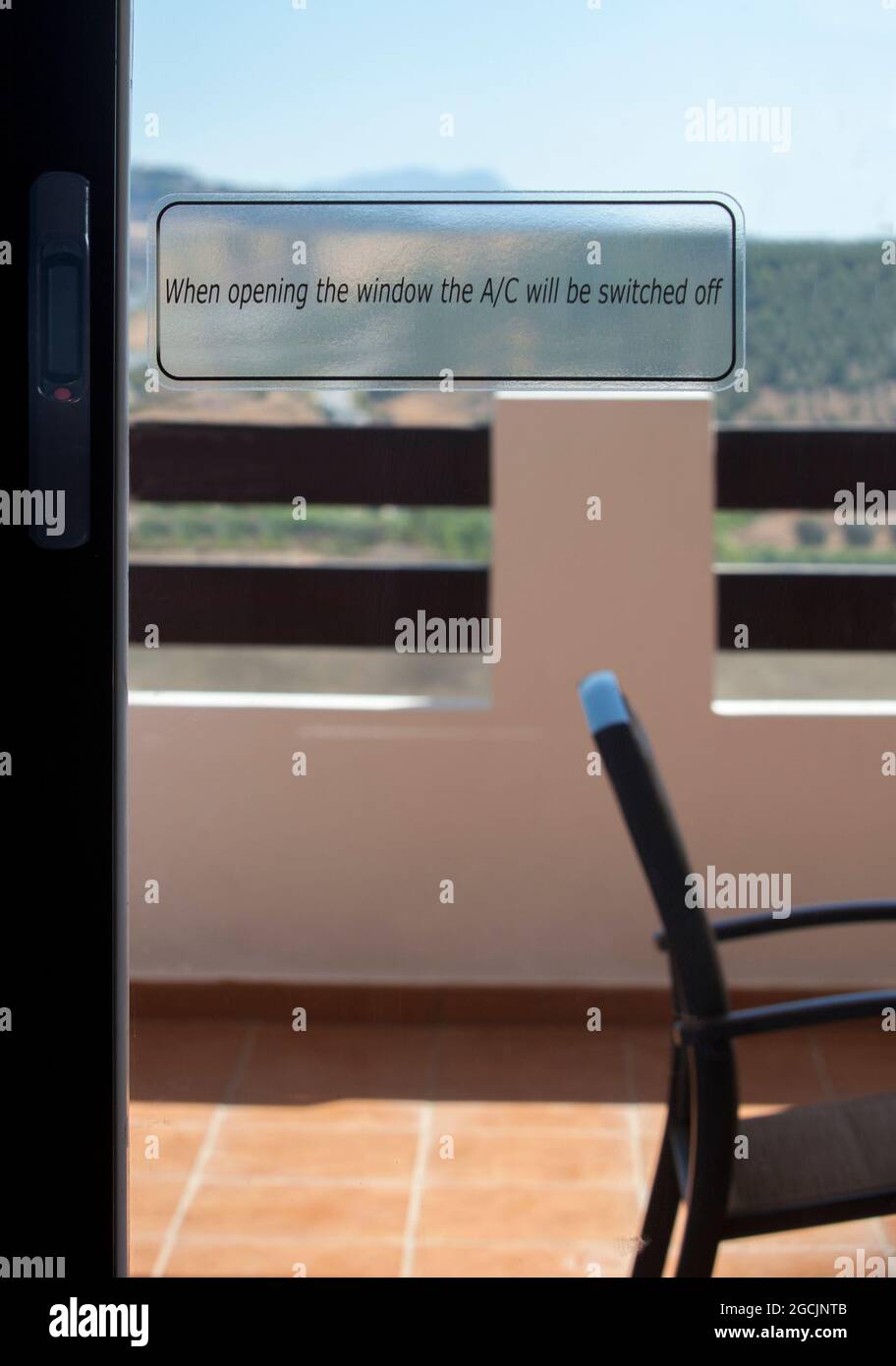 Air conditioning will be switched off sticker. Energy saving measures