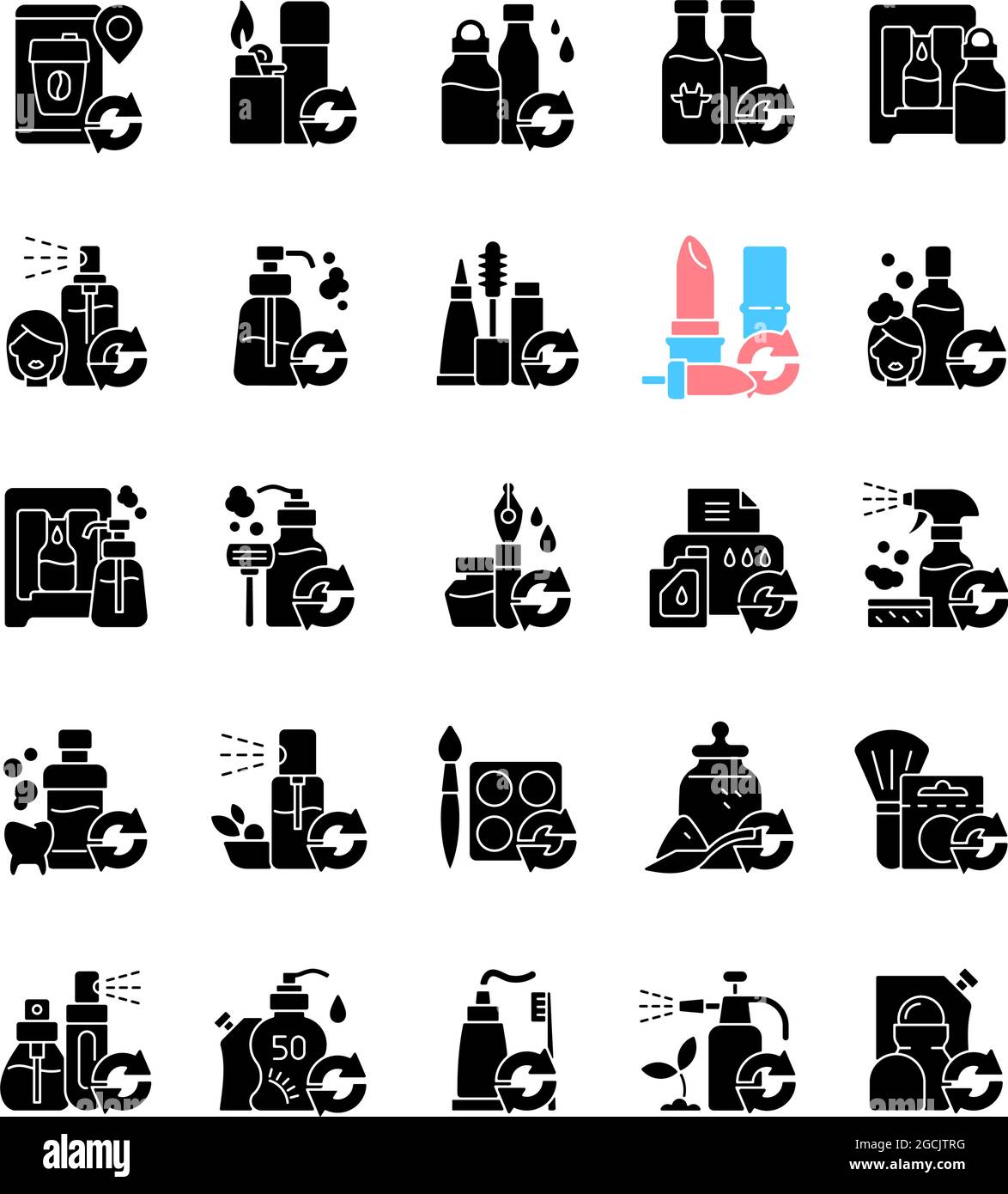 Refill options black glyph icons set on white space Stock Vector Image ...