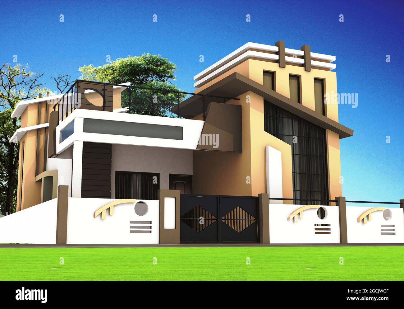 3D rendering of a duplex house with an abstract design Stock Photo ...