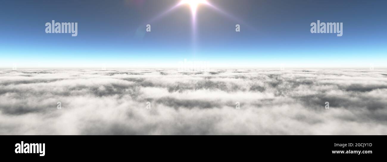 Above clouds sun ray, 3d rendering illustration Stock Photo - Alamy
