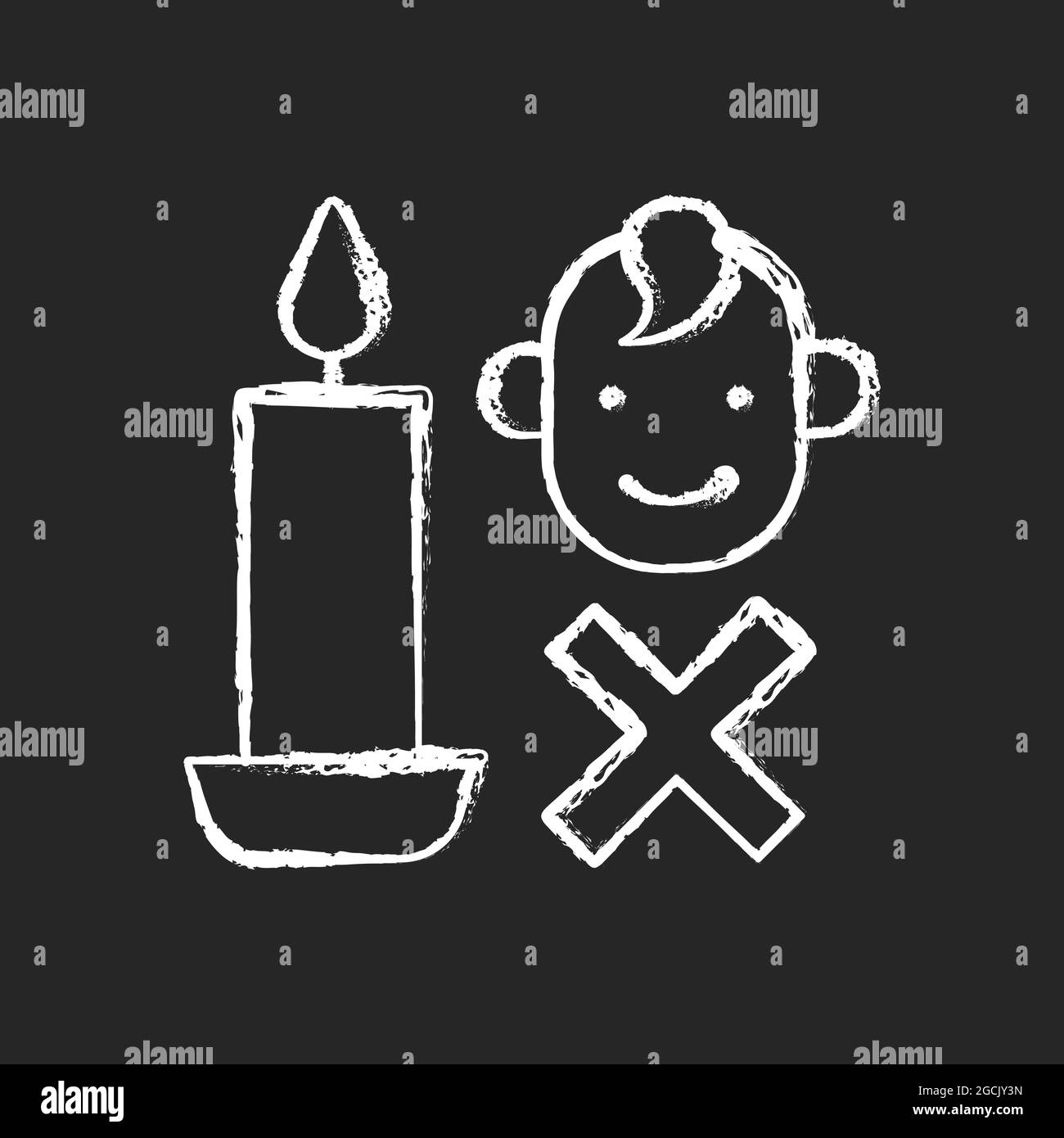 Keep kids away from candles chalk white manual label icon on dark background Stock Vector Image