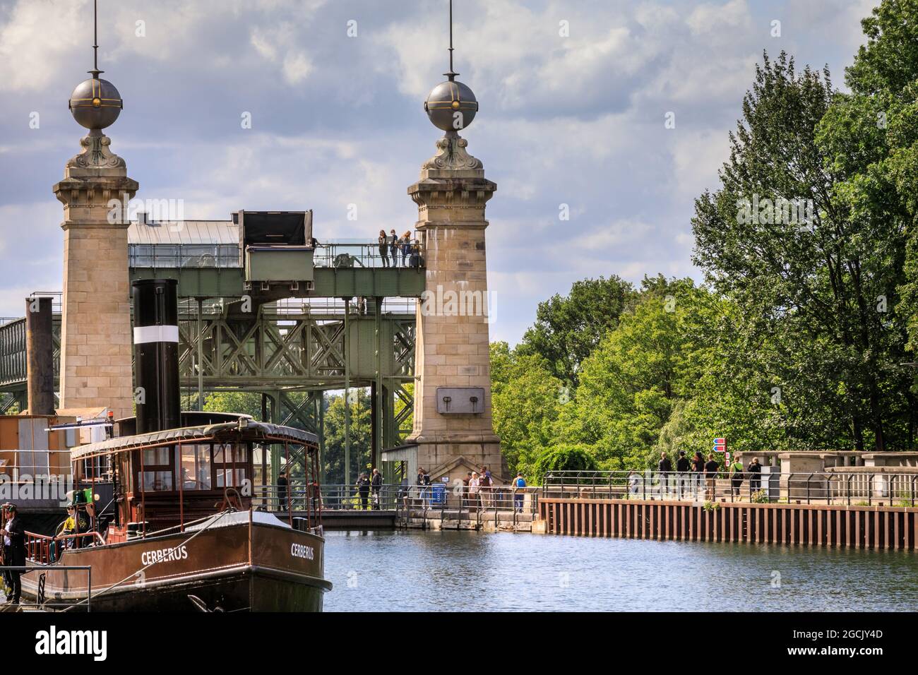 Schiffshebewerk, Henrichenburg Old Boat Lift, Industrial Heritage site on Dortmund Ems Canal, Waltrop, North Rhine-Westphalia, Germany Stock Photo