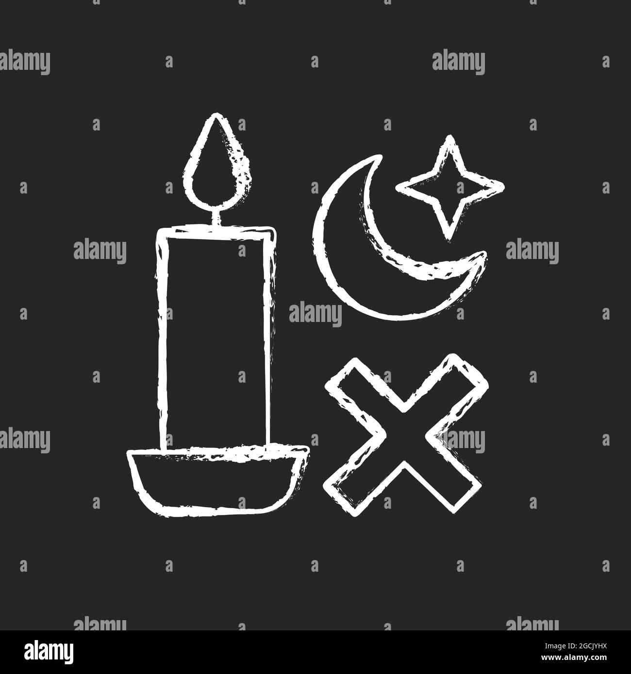 Never use candle while sleeping chalk white manual label icon on dark background Stock Vector