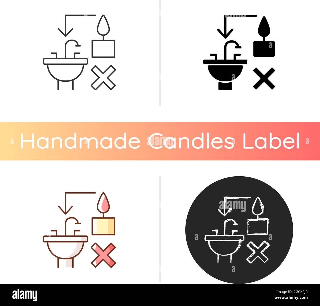 Never throw hot wax down sink manual label icon Stock Vector