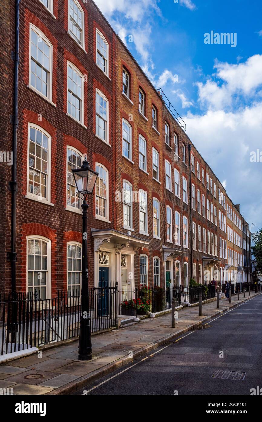 Great James Street Bloomsbury London - historically important street in Central London, Georgian style architecture, most houses Grade I or II* level. Stock Photo