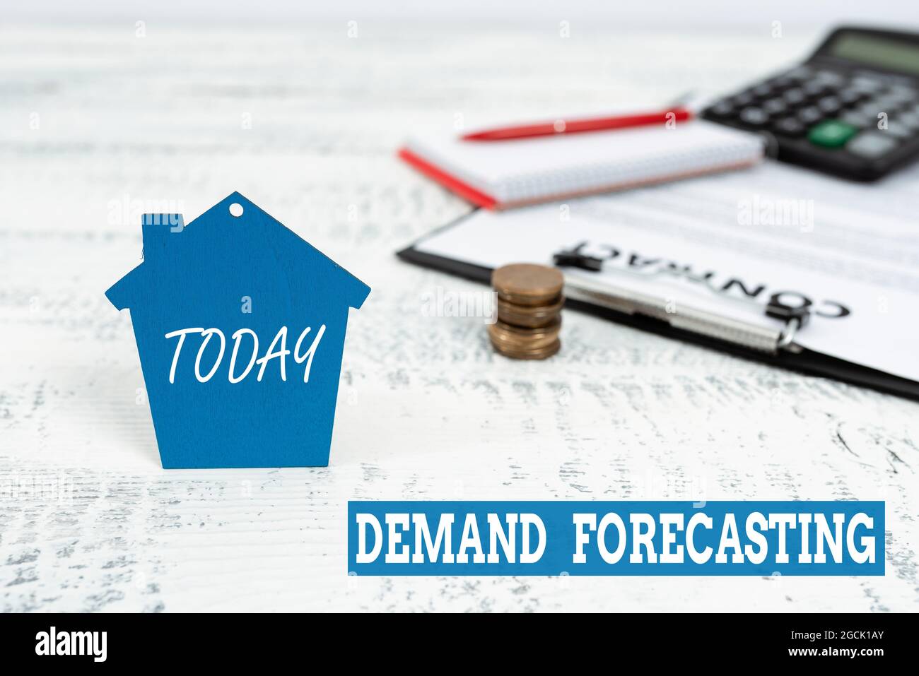 Hand writing sign Demand Forecasting. Business idea predict customer demand to optimize supply decisions Selling Land Ownership, Investing On New Stock Photo