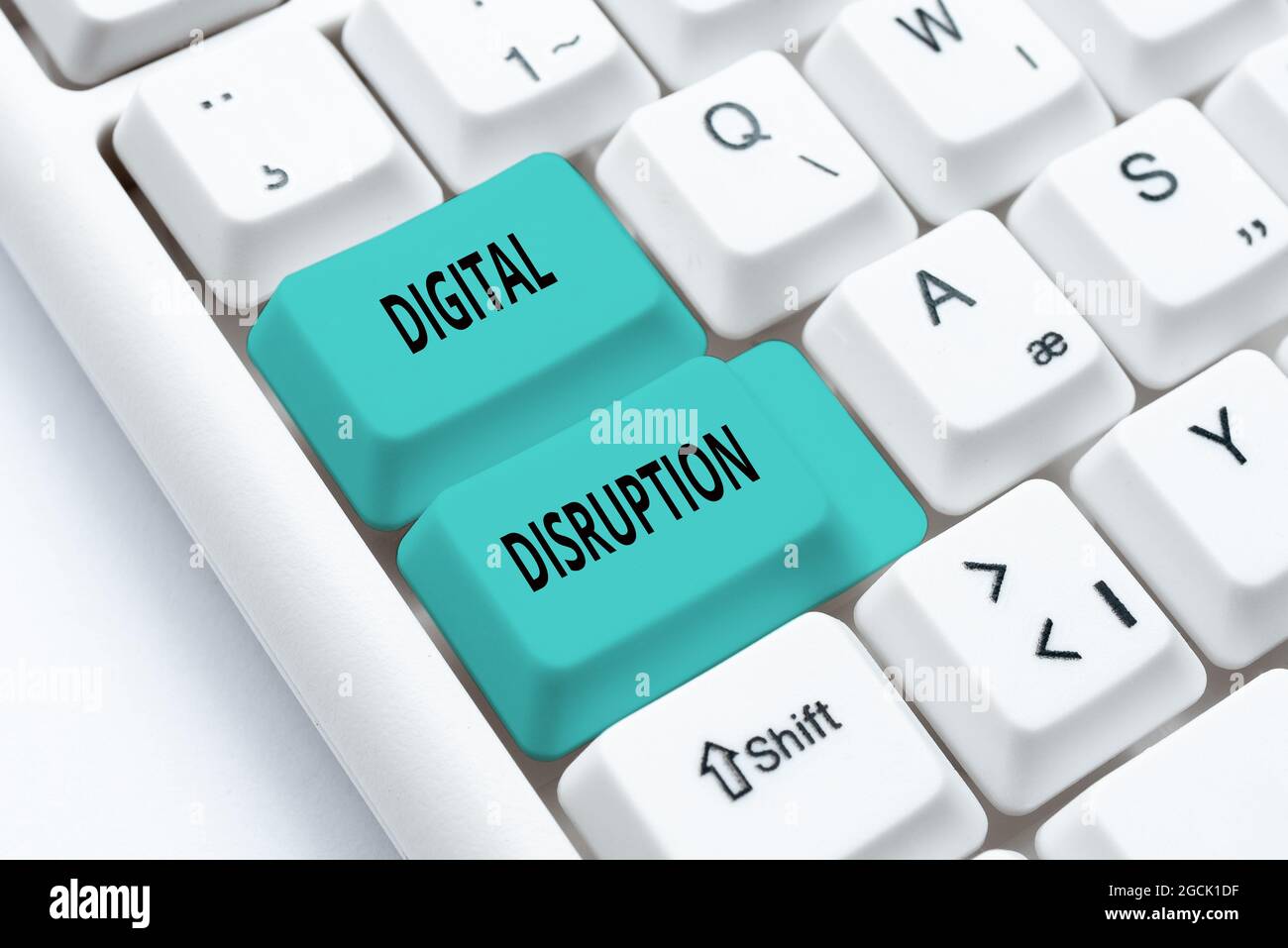 Writing displaying text Digital Disruption. Business overview transformation caused by emerging digital technologies Typing Certification Document Stock Photo