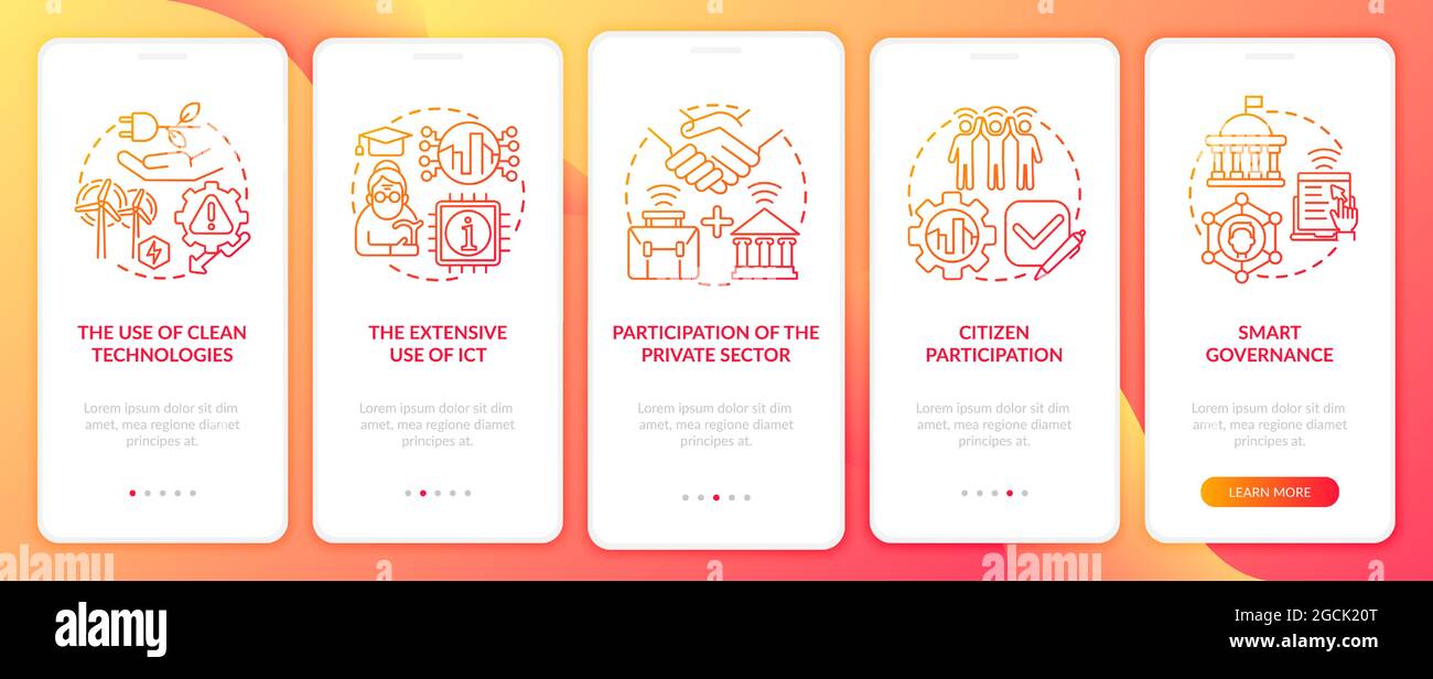Instruments of smart urban area onboarding mobile app page screen Stock ...