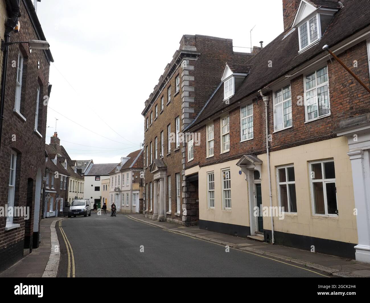 View looking along Nelson Street in the old historic area of King's Lynn in Norfolk UK Stock Photo