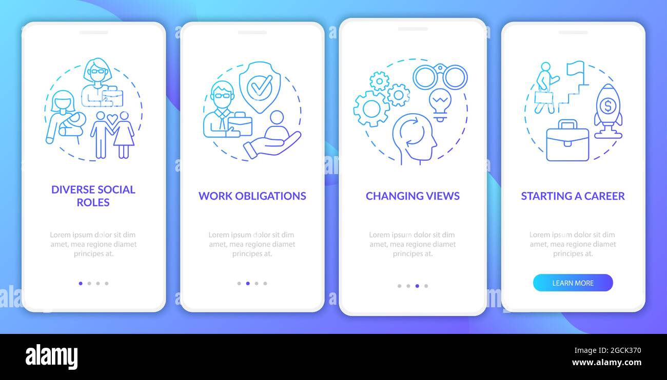 Social activity onboarding mobile app page screen Stock Vector