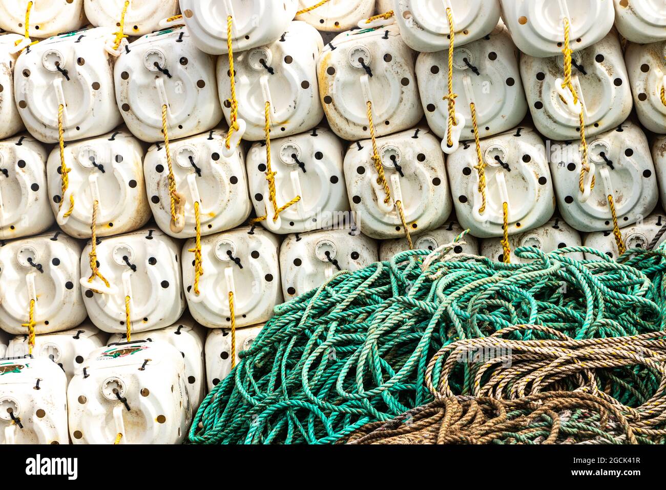 plastic fishing buoys and ropes in Scarborough Yorkshire Stock Photo - Alamy