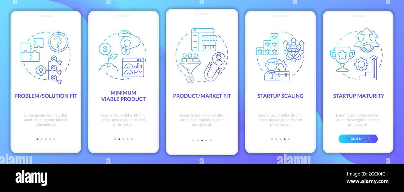 Startup lifecycle phases gradient onboarding mobile app page screen ...