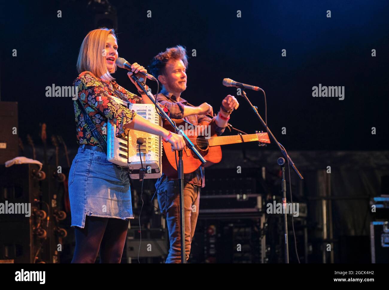 Folk duo Megson (Stu Hanna and Debbie Hanna )perform at the Wickham Festival, Hampshire, UK. August 7, 2021 Stock Photo