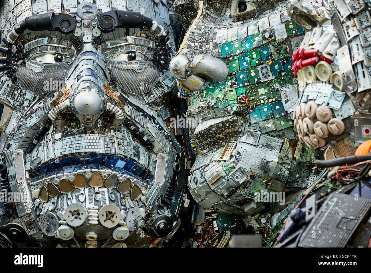 Stockport MusicMagpie giant Mount Rushmore style sculpture G7 leaders heads made entirely of discarded electronics  Mario Draghi Prime Minister Italy Stock Photo