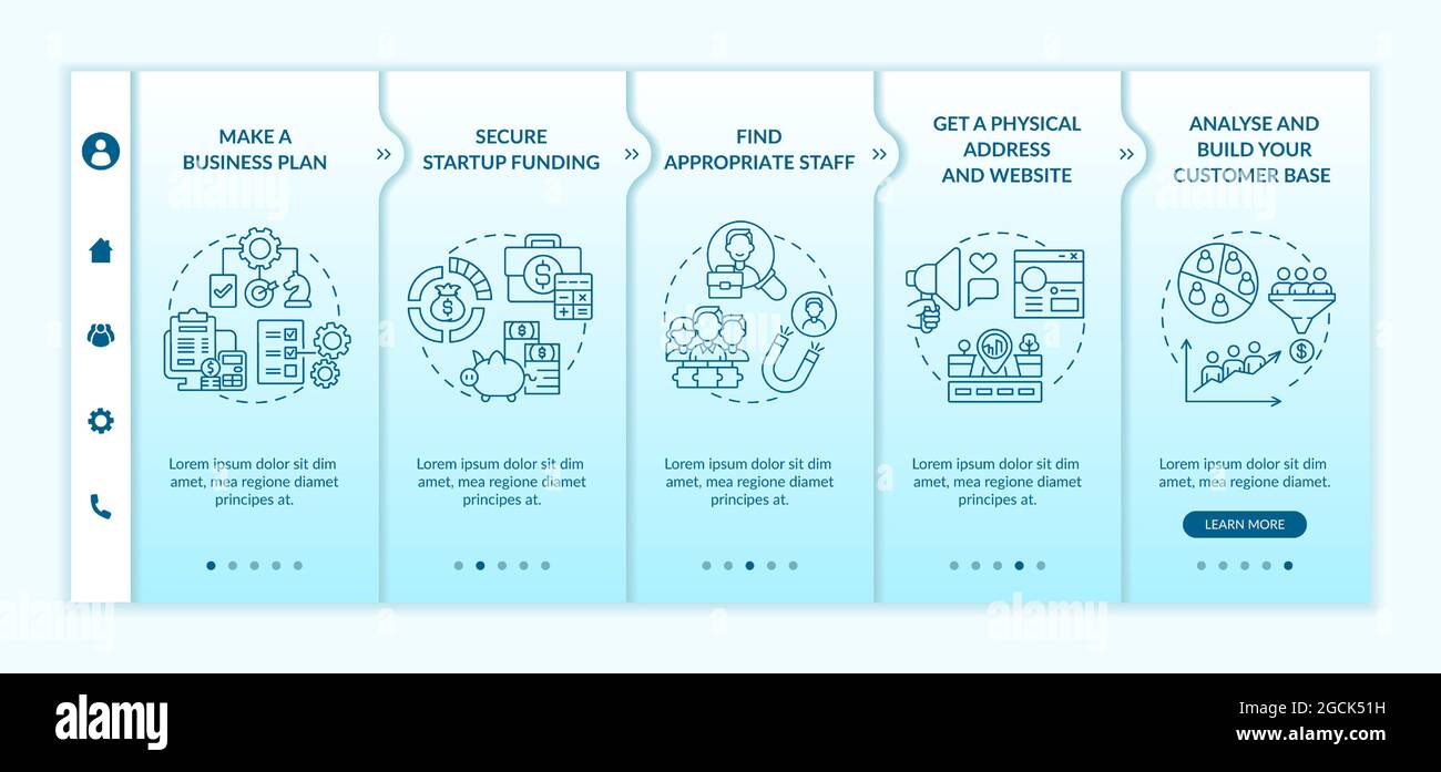 Startup launch steps onboarding vector template Stock Vector