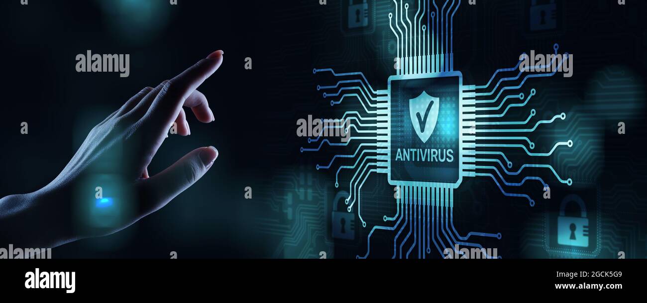 Antivirus Cyber security Data protection Technology concept on virtual screen Stock Photo