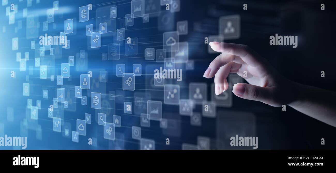 Applications icons on virtual screen, technology, development ...