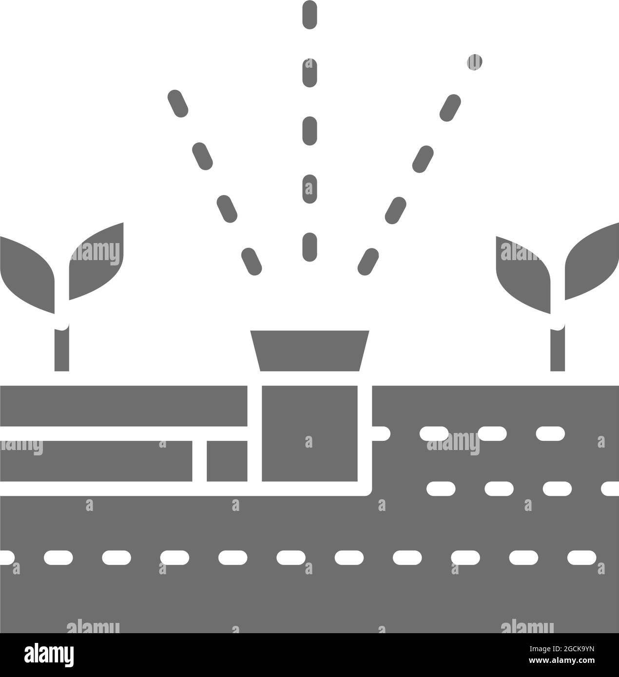 Vector plant irrigation, aquaponics system grey icon. Stock Vector