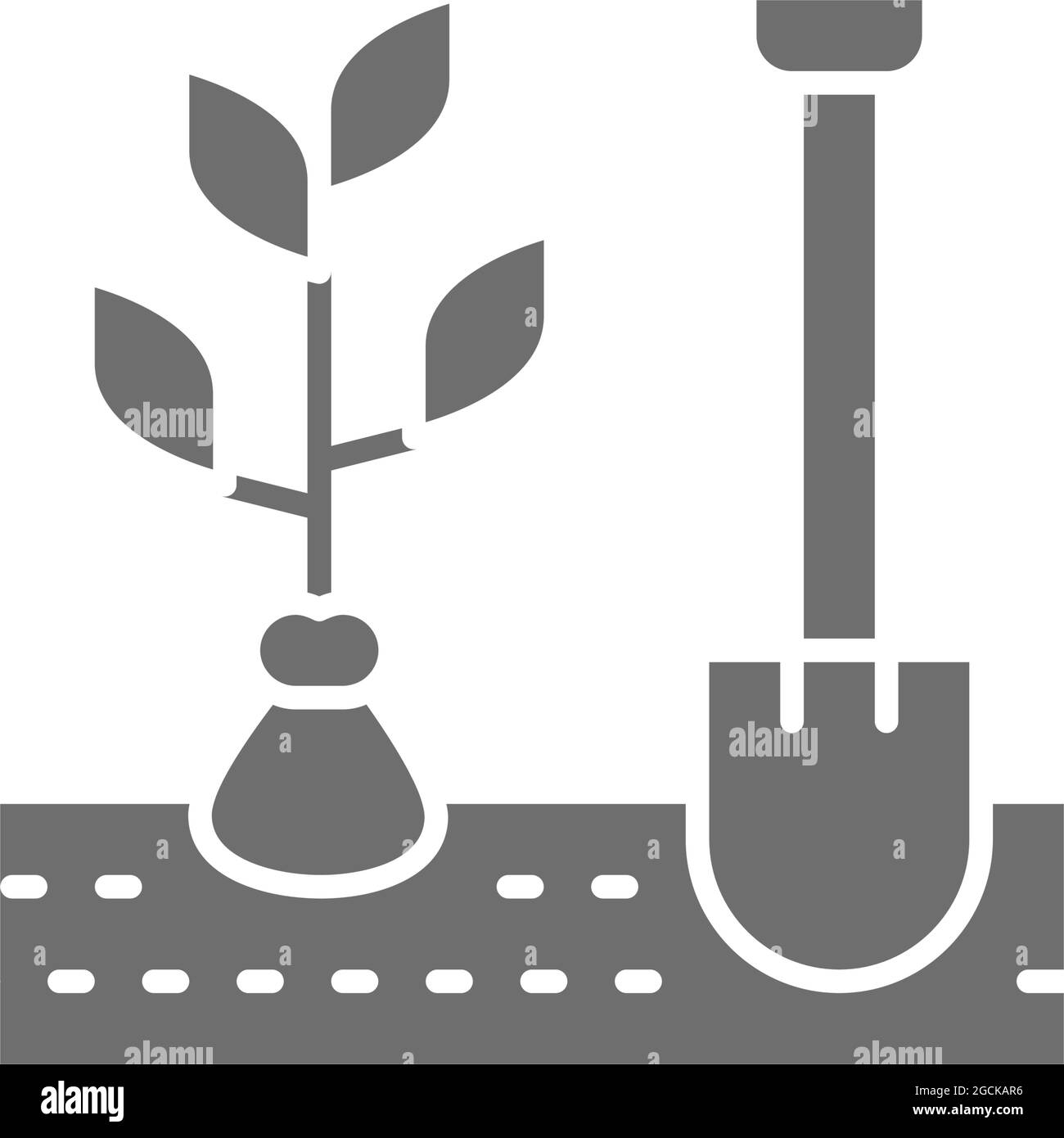 Digging up plants, planting tree, trees with shovel grey icon Stock ...