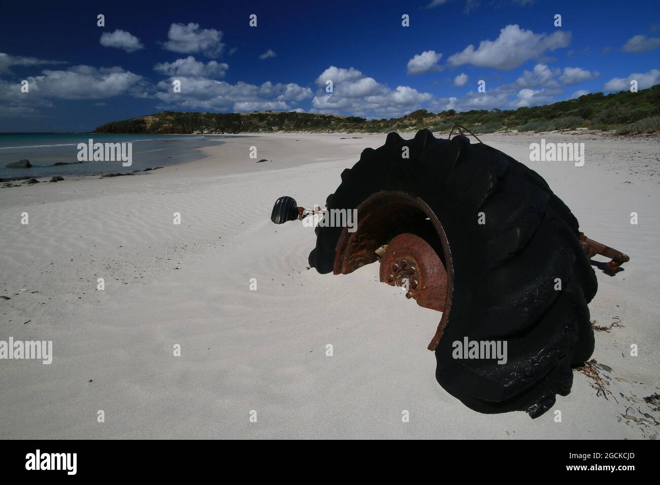 tyre on a beach at kangaroo island Stock Photo