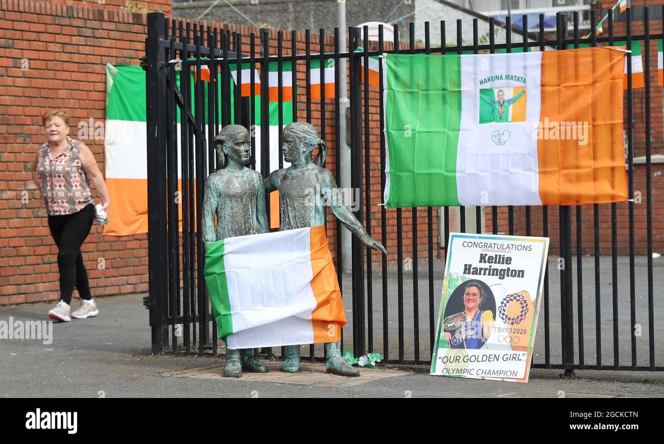 Flags and bunting near Kellie Harrington's home in Portland Row, Dublin
