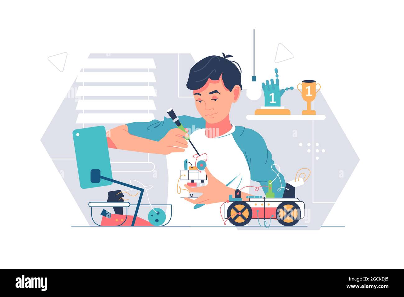 Boy fix electrical car with tool Stock Vector Image & Art Alamy