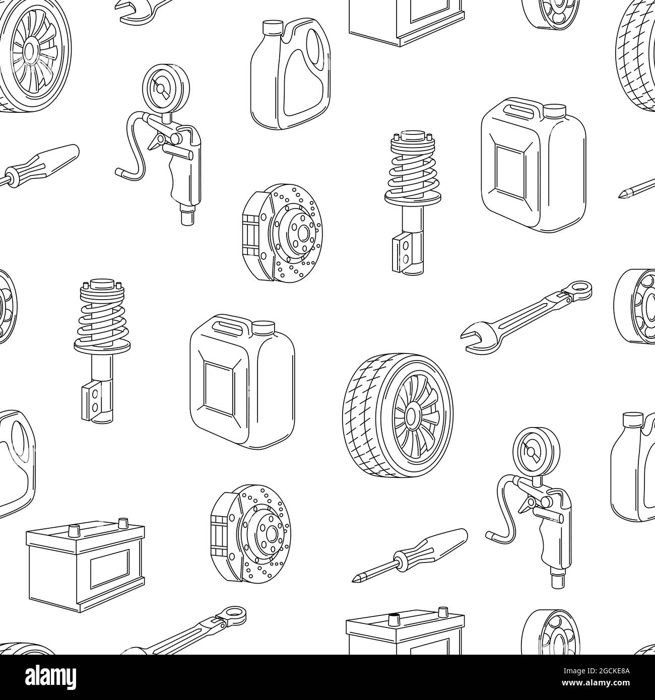 Car service seamless pattern. Auto center repair background for advertising with transport items. Stock Vector