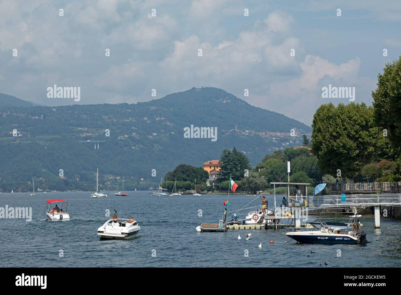 landing stage, Angera, Lake Maggiore, Lombardy, Italy Stock Photo