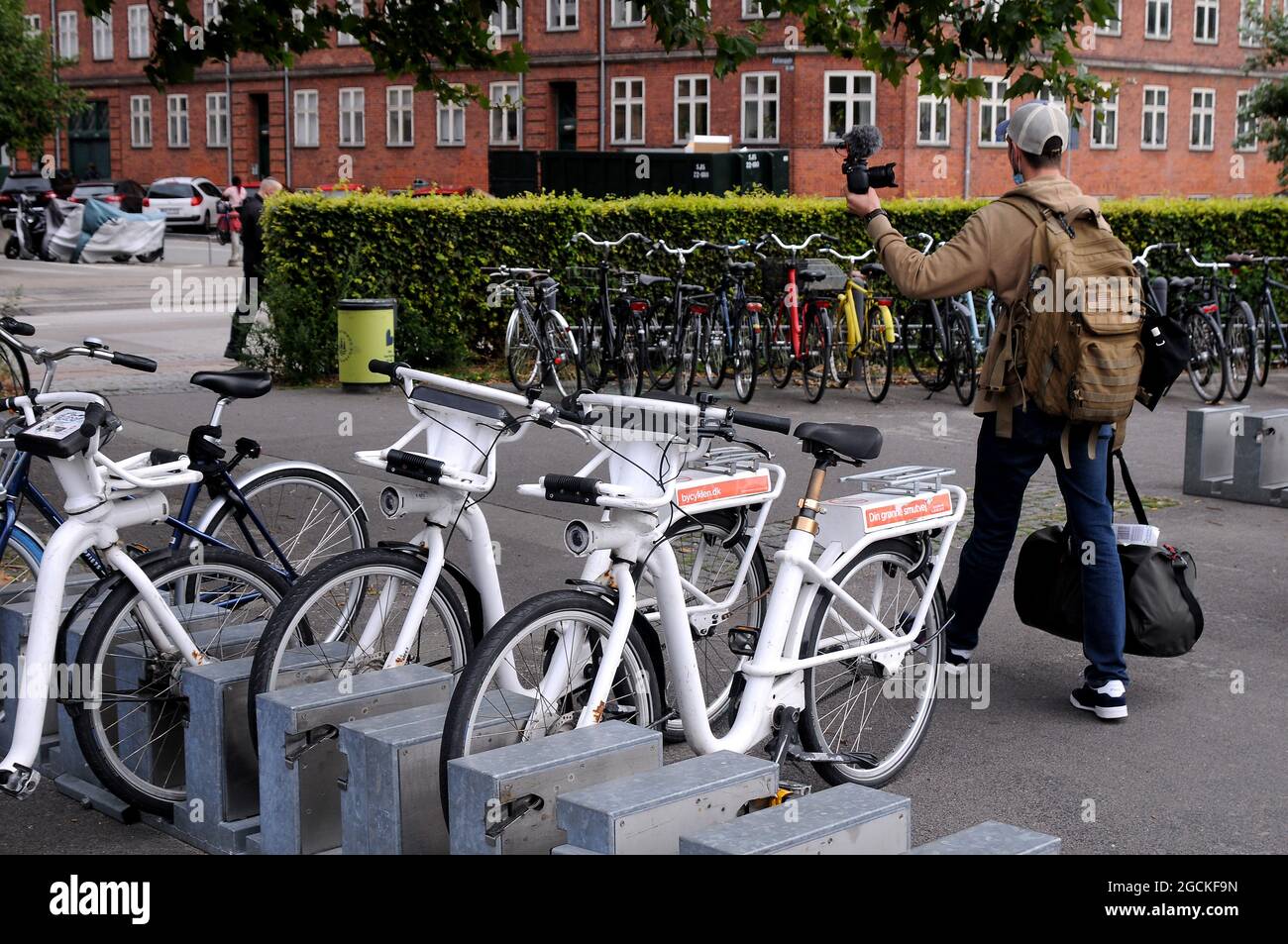 Copenhagen, Denmark.,09 August 2021, White colour electric rental bike