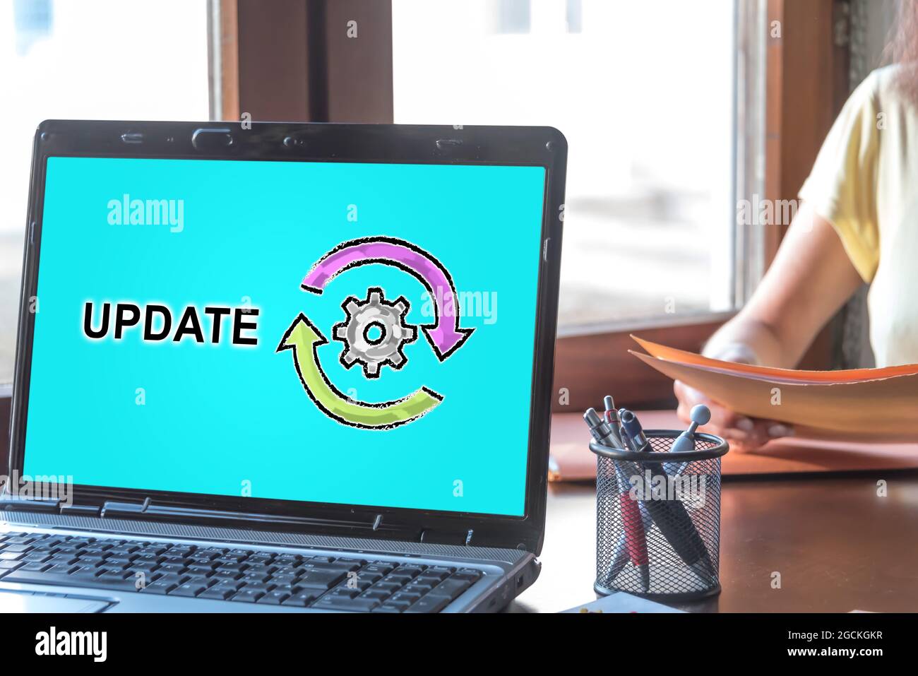 Laptop screen displaying an update concept Stock Photo - Alamy