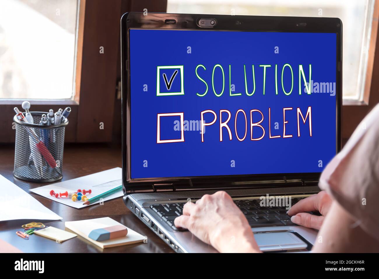 Problem Solving Screen Laptop screen displaying a solution concept Stock Photo - Alamy