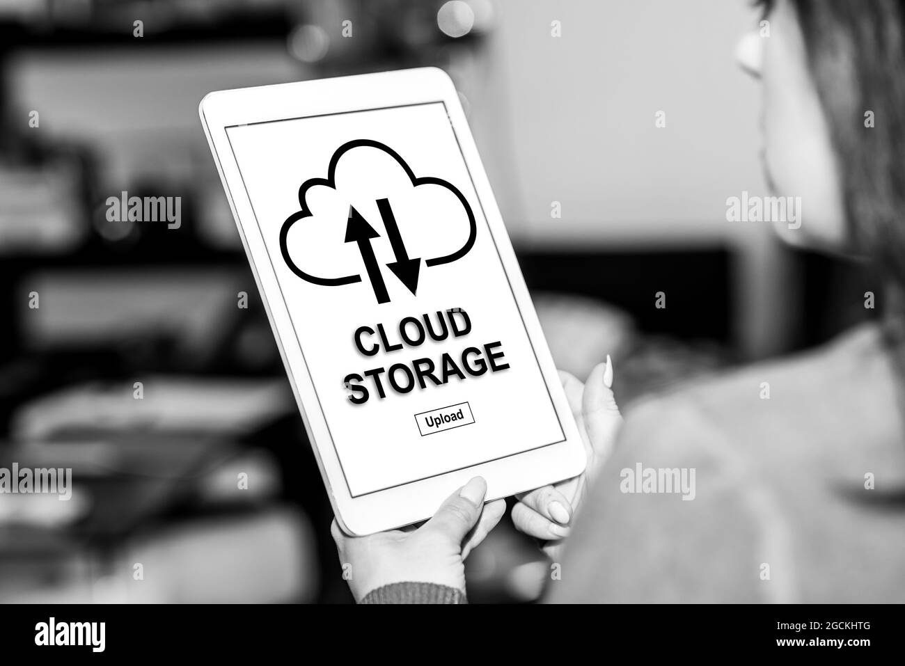 Tablet screen displaying a cloud storage concept Stock Photo Alamy