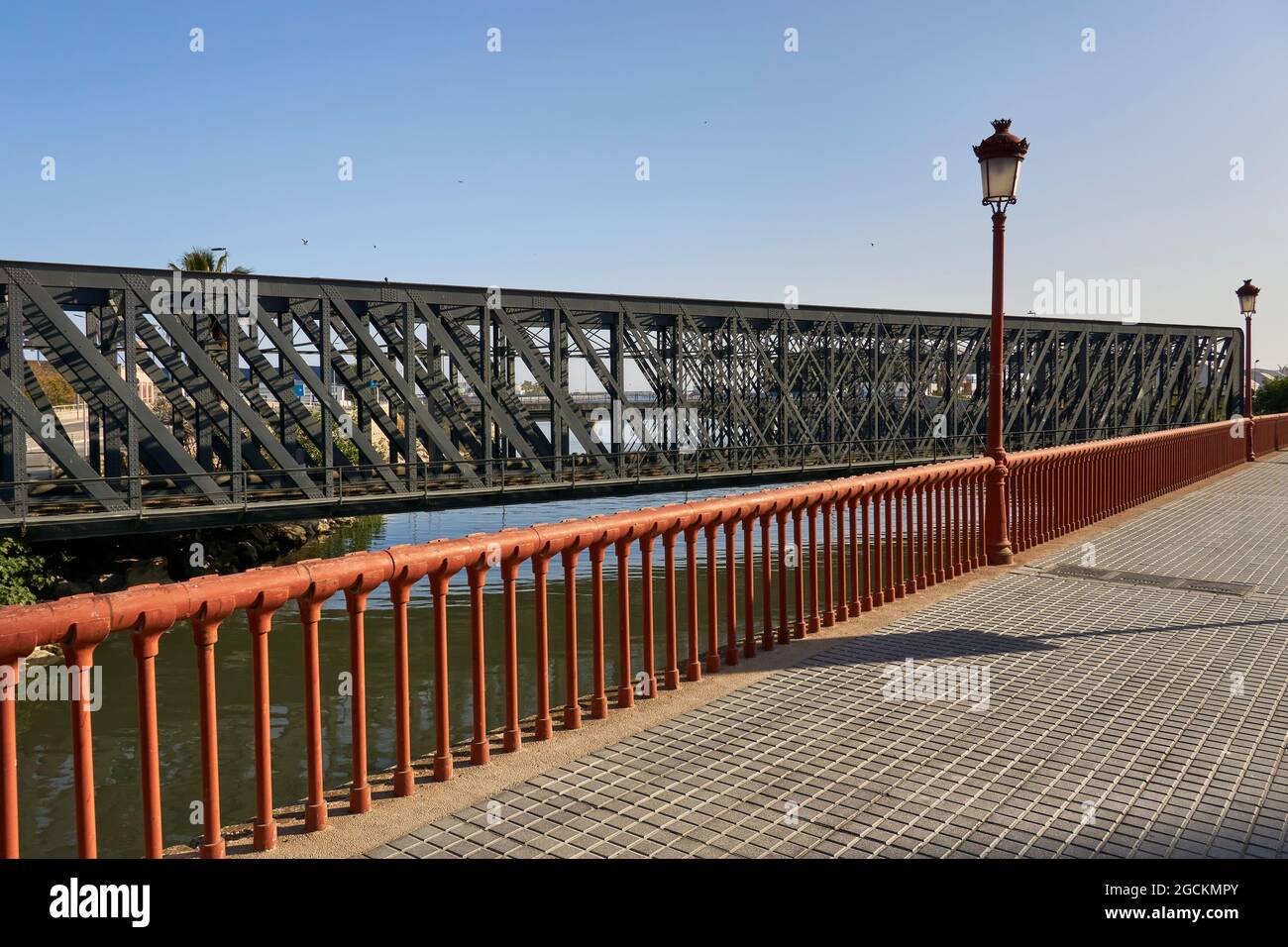 iron structure bridge on the coast of Malaga, inaugurated in 1913. Andalusia, Spain Stock Photo