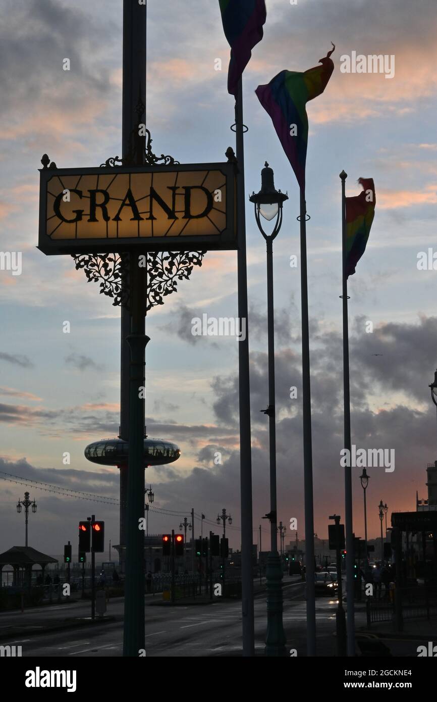 LBGT Flags outside the Grand Hotel Brighton East Sussex UK Stock Photo