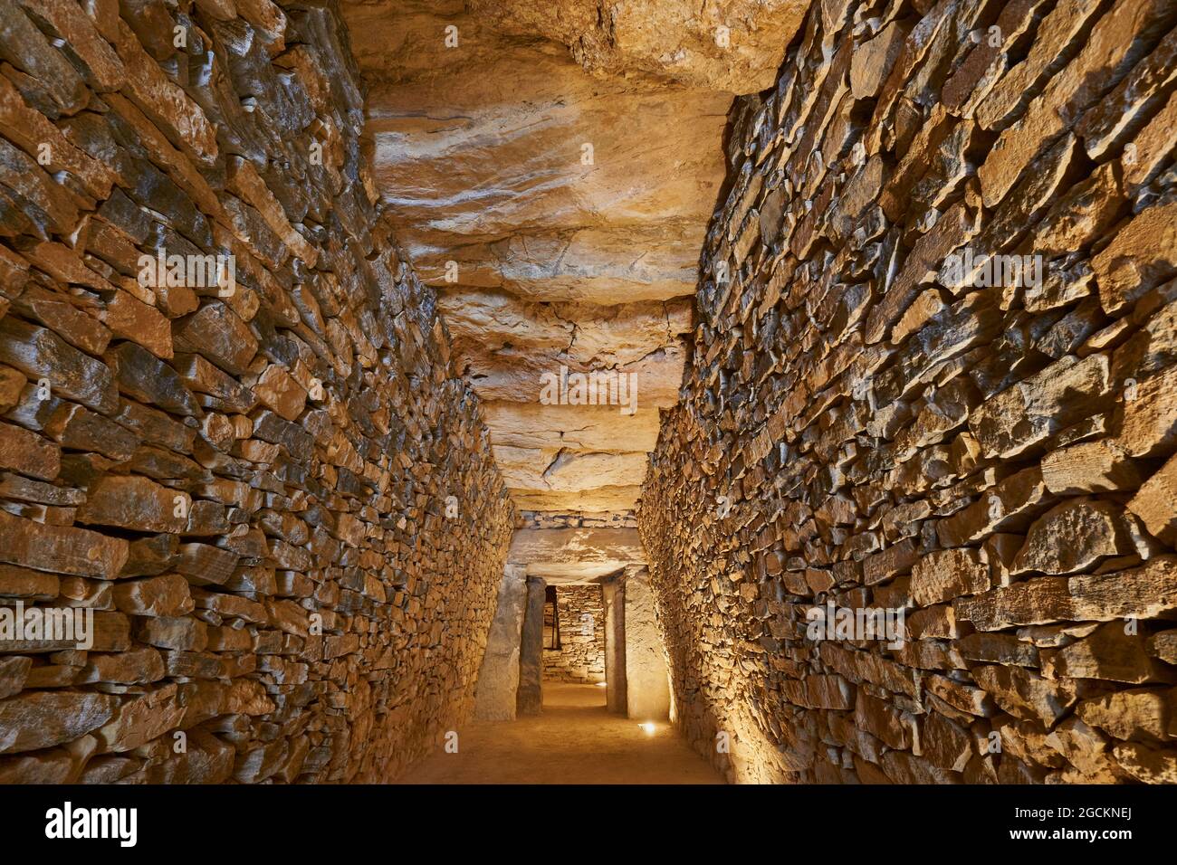 interior of the Dolmen del Romeral (tholos El Romeral) megalithic monument, declared a World Heritage Site by UNESCO in Antequera, Malaga. Andalusia, Stock Photo