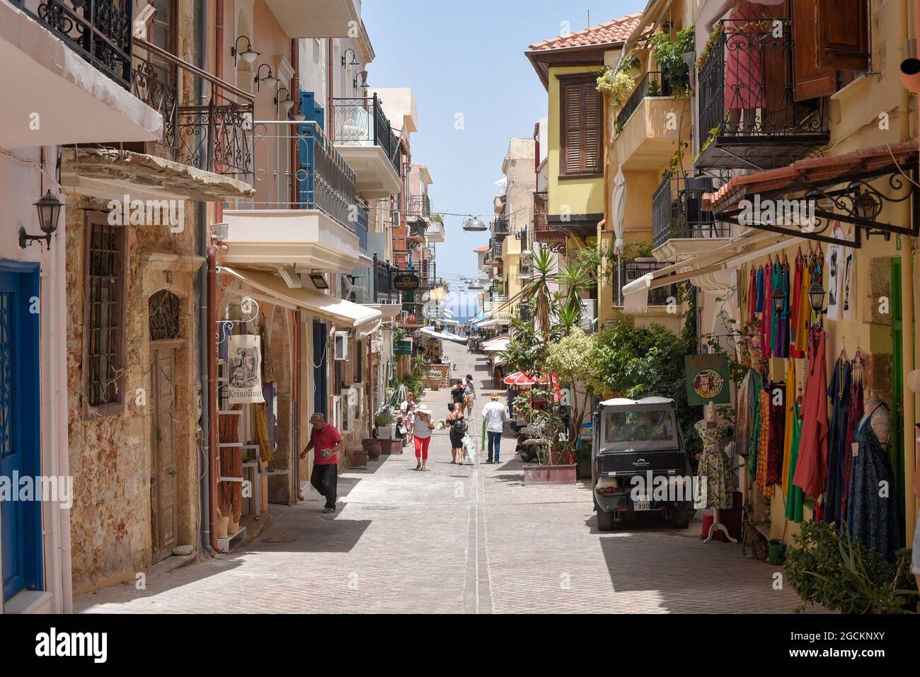 CHA, GREECE - Jul 01, 2021: A beautiful view of the narrow street with ...