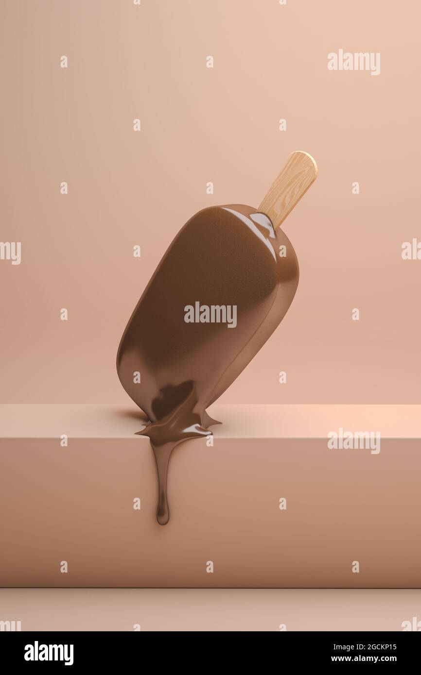 Side view of a chocolate ice cream melting from the heat Stock Photo