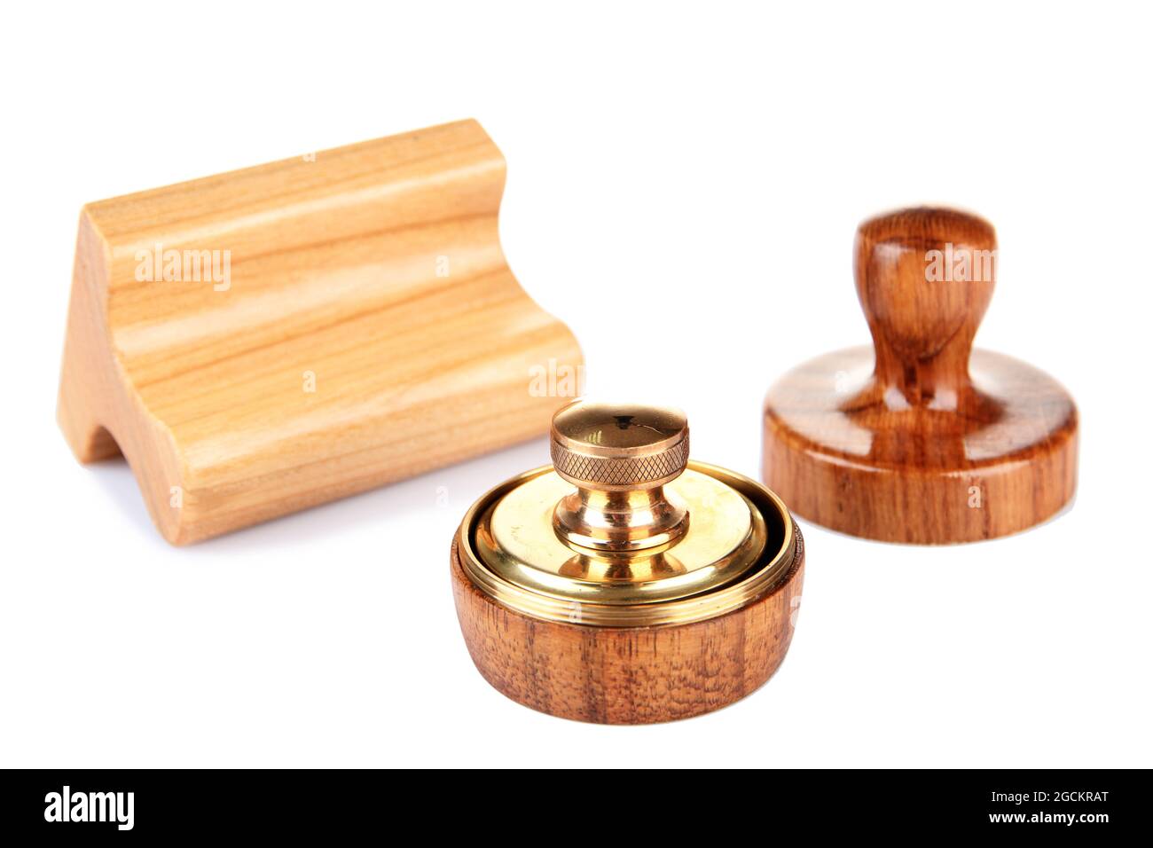Wooden stamps, isolated on white Stock Photo Alamy