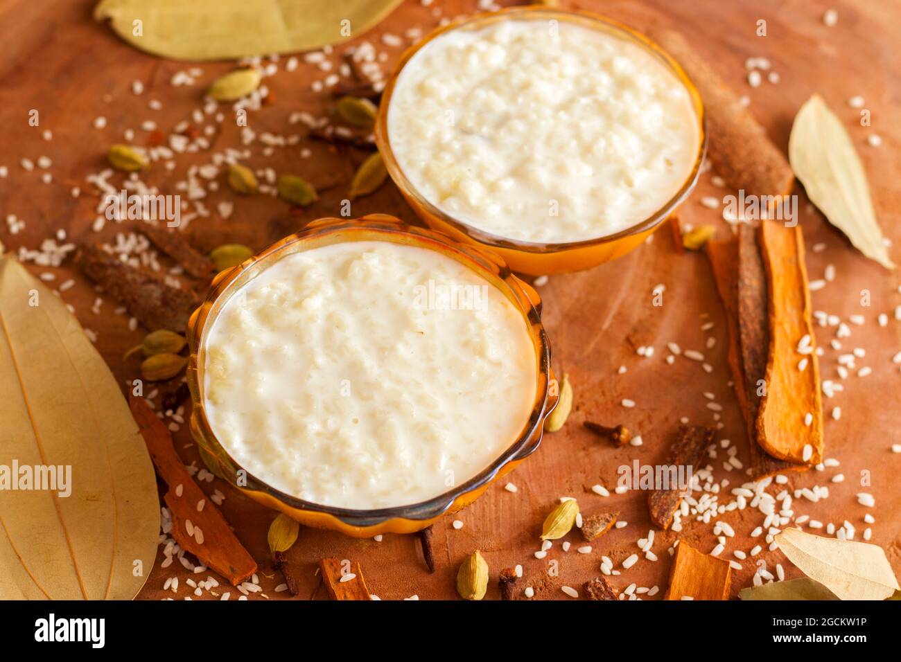 popular Indian dessert "kheer", "payesh" in Bengali.made of rice,milk and sugar. Stock Photo