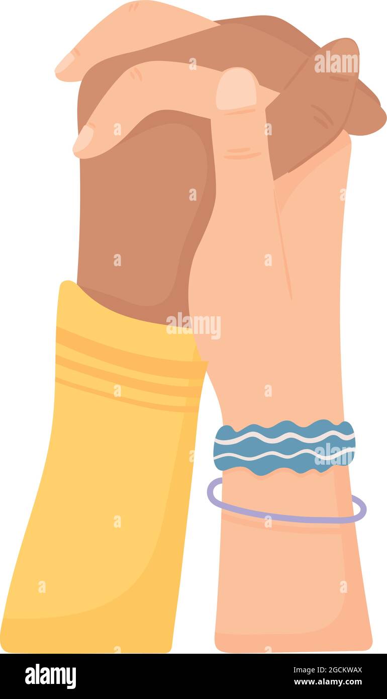 mixed races holding hands Stock Vector