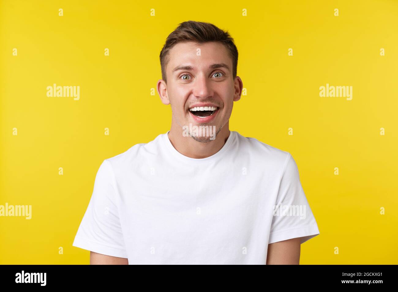 Lifestyle, summer and people emotions concept. Closeup of super happy