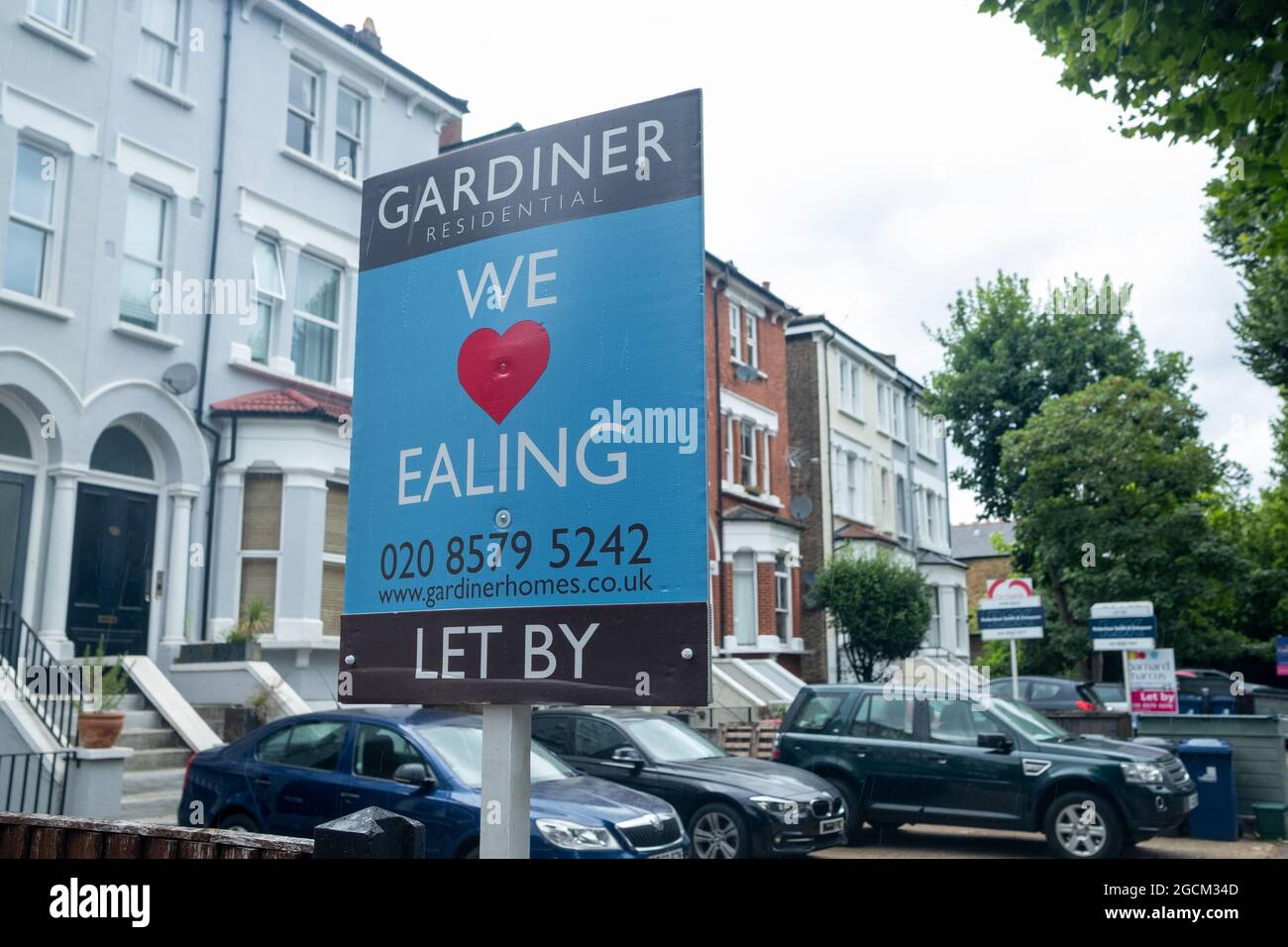 London, August 2021: Local Estate agent sign board advertising property in Ealing, West London Stock Photo