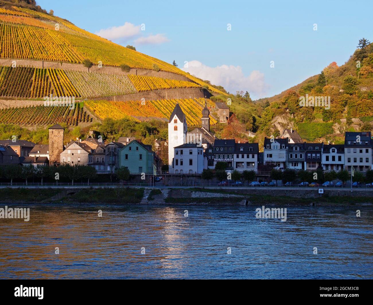 The town of Pfalzgrafenstein overlooked by a Castle on the Rhine River in Germany taken from cruise ship Stock Photo
