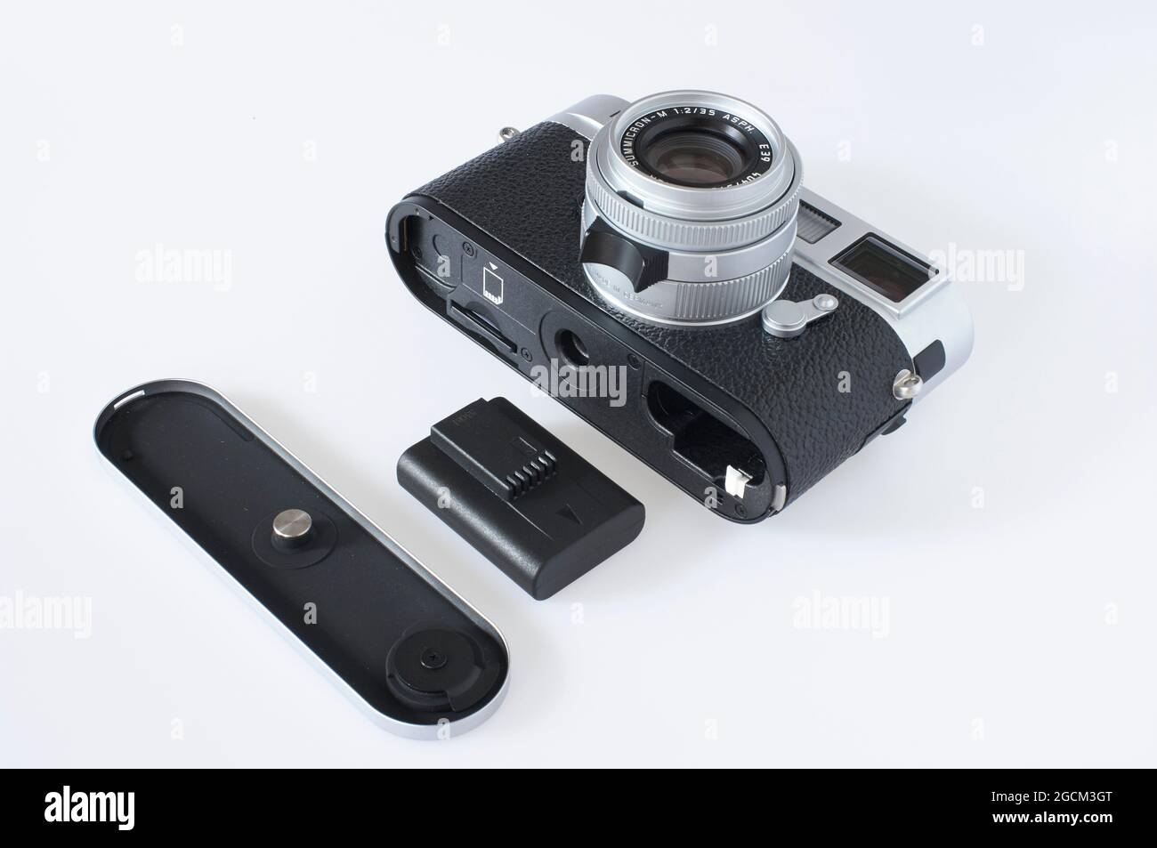 Leica M8.2 digital rangefinder in chrome with Leica Summicron 35mm F2 lens. 2008 model. Stock Photo